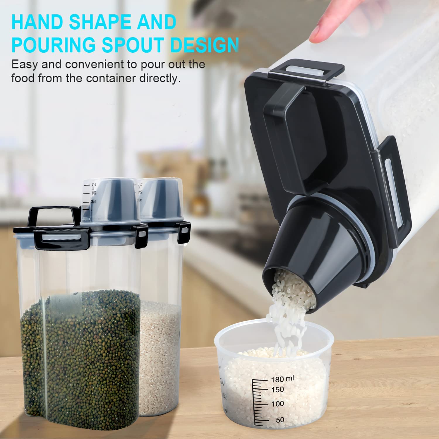 Uppetly transparent cereal bin shows contents at a glance.
