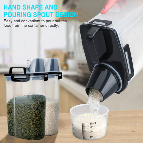 Uppetly transparent cereal bin shows contents at a glance.