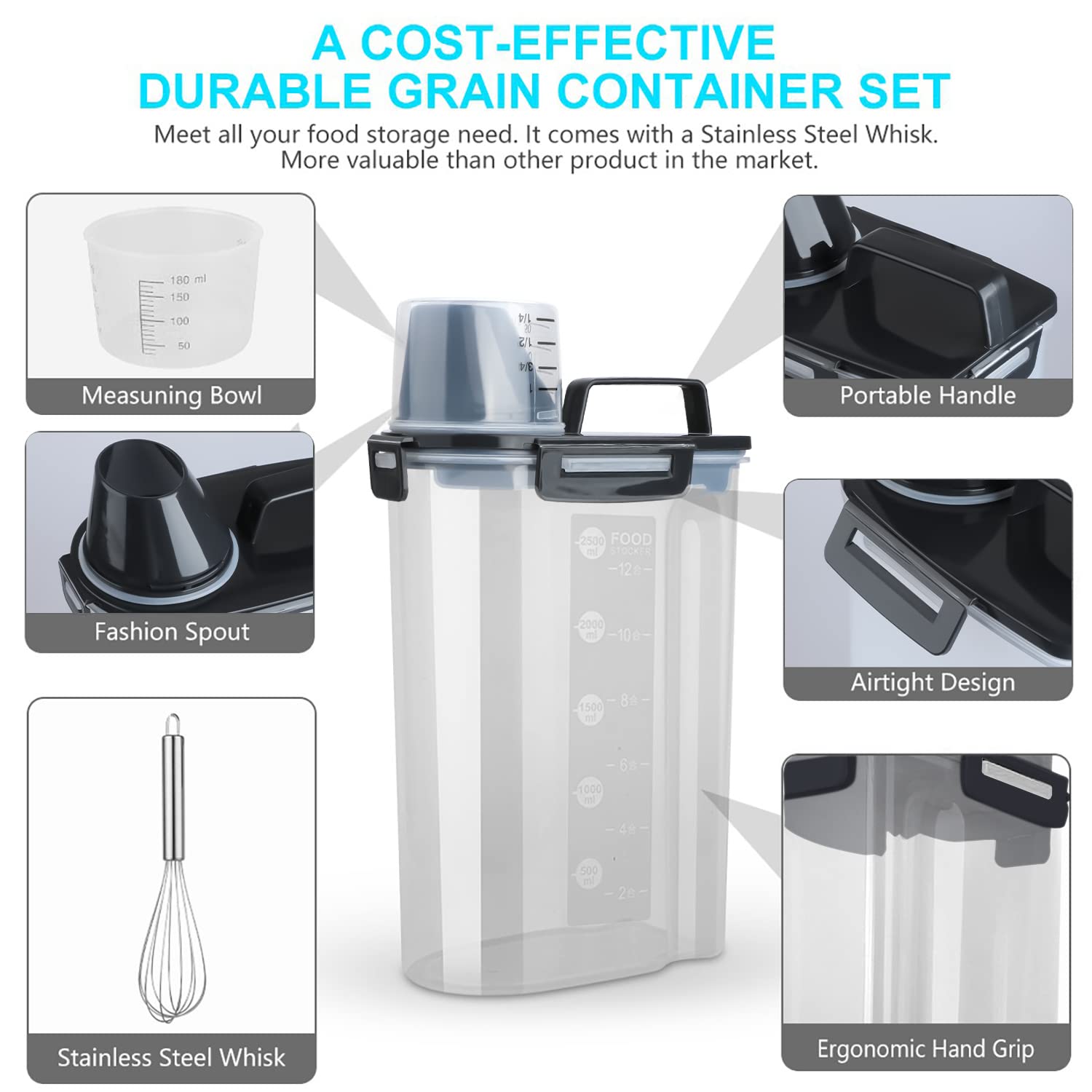 Uppetly airtight container with locking lid keeps baking supplies fresh.