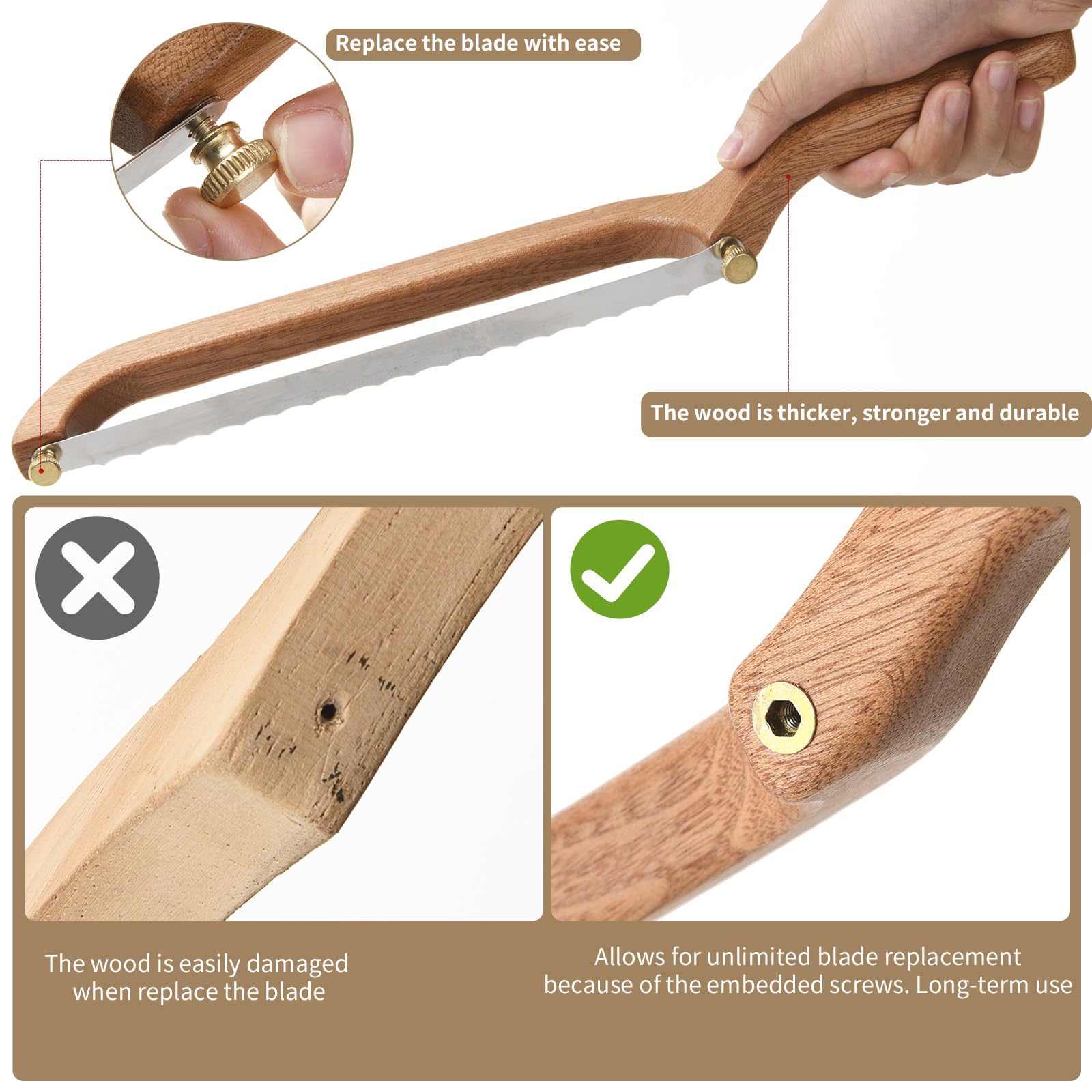 Uprichya Bread Knife Replaceable Blades and end screws enable easy changes