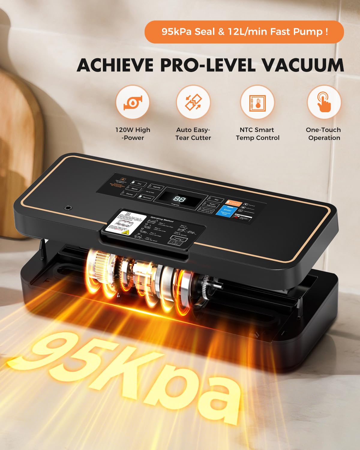 UPRUBE vacuum sealer 135W motor for fast airtight sealing.