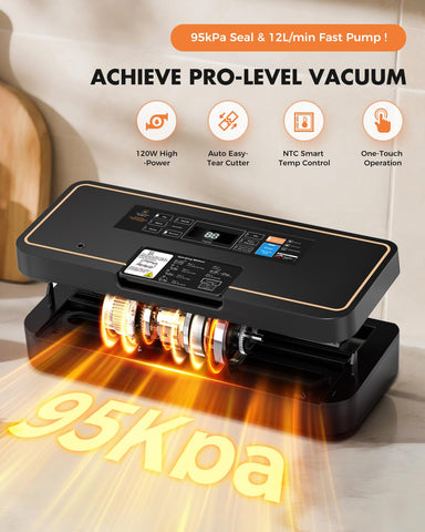 UPRUBE vacuum sealer 135W motor for fast airtight sealing.