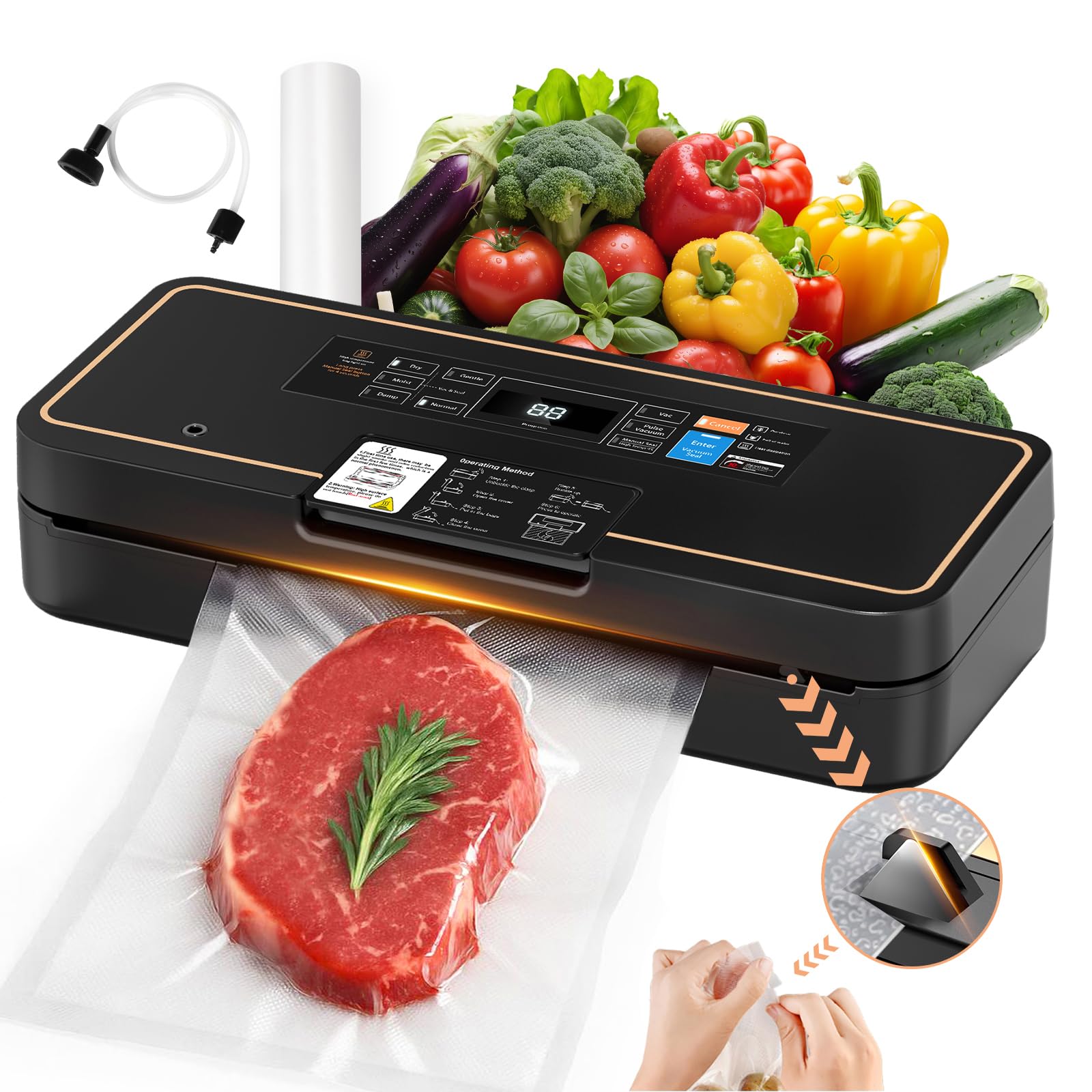 UPRUBE vacuum sealer with 9-in-1 panel for versatile food preservation.