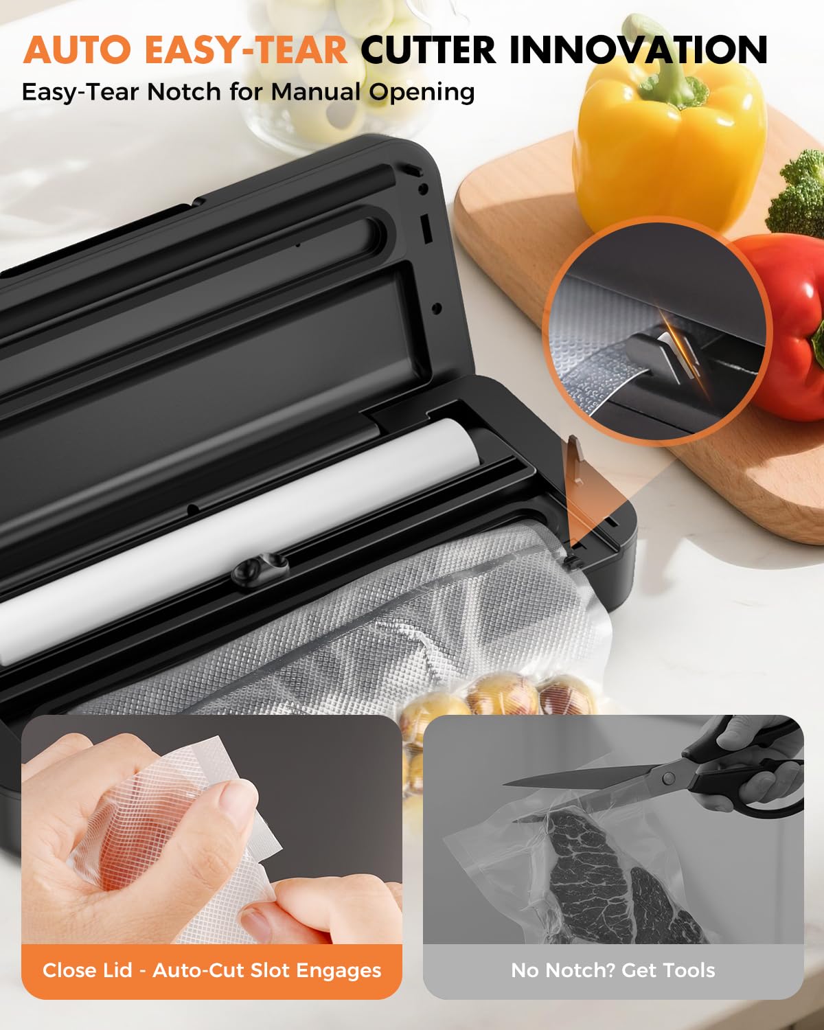 UPRUBE auto tear-cut feature enables clean bag tears without tools.