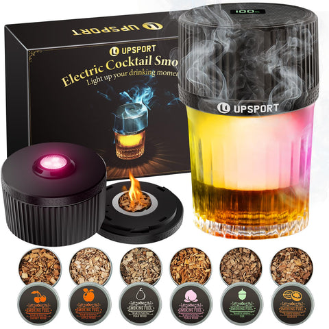 Upsport electric whiskey smoker kit front view for stylish home bar setups.