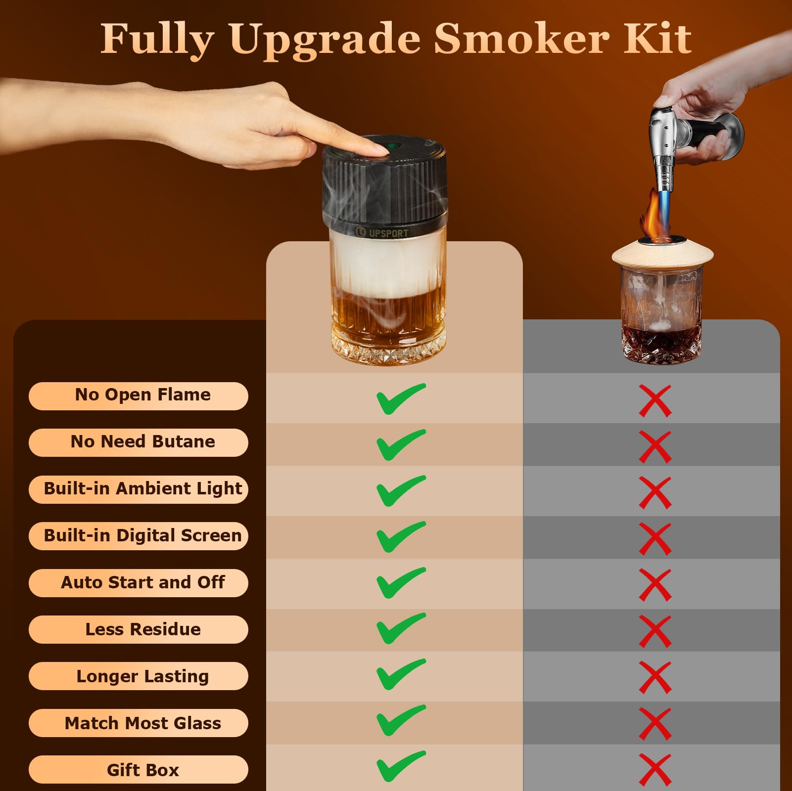 UPSPORT LED-enabled smoke effect demonstrates enhanced cocktail ambience.