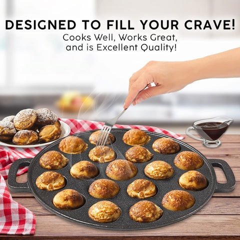Upstreet aebleskiver pan with ergonomic handle for safe flipping.