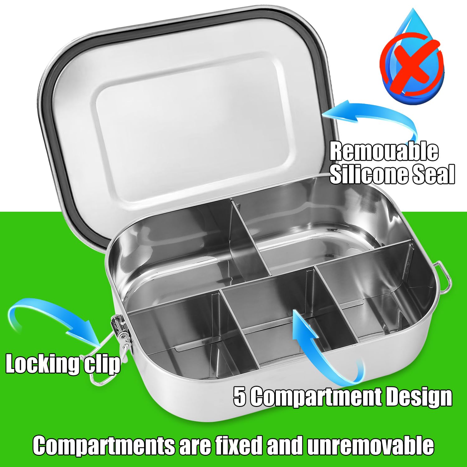 UPTRUST 1400ml five-compartment capacity ideal for meals.