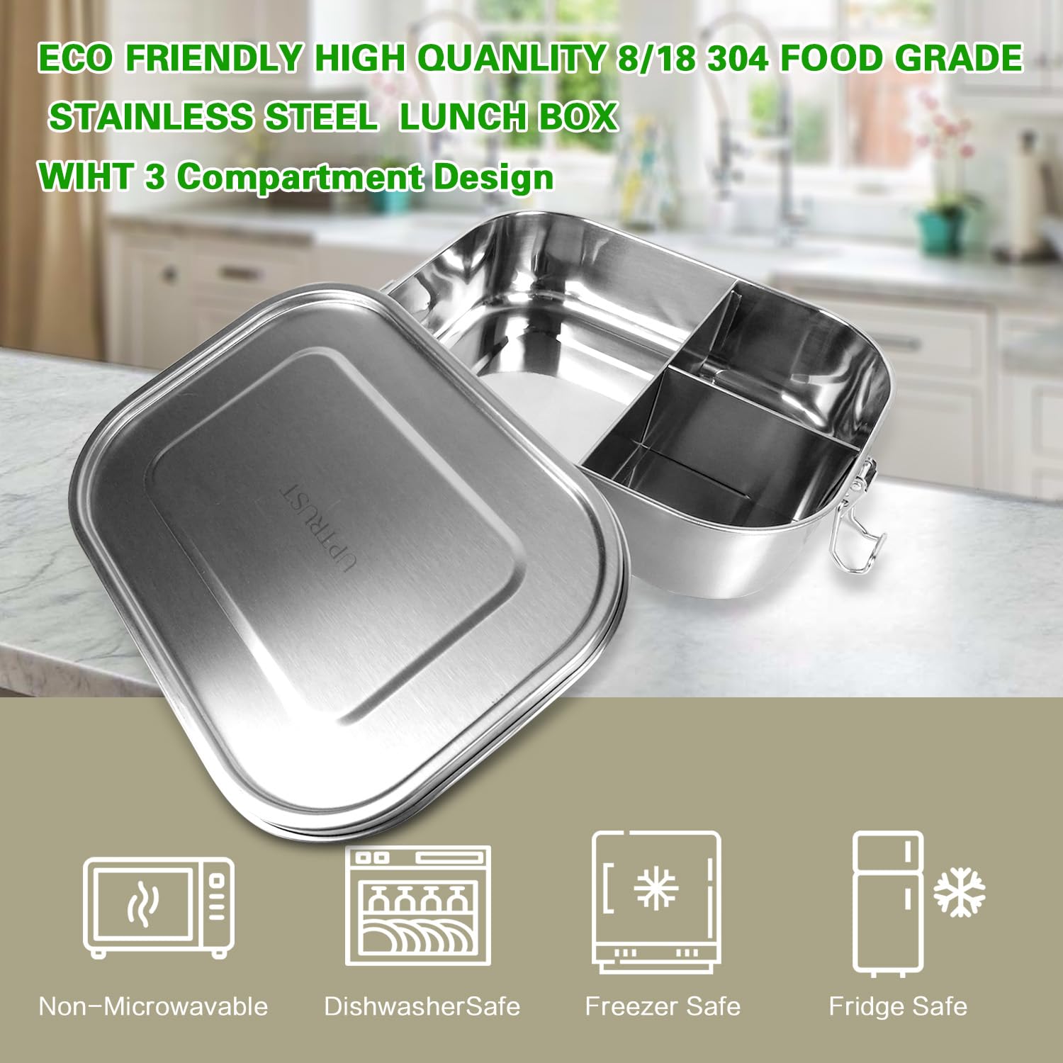 UPTRUST three-compartment design keeps meals organized at school or work