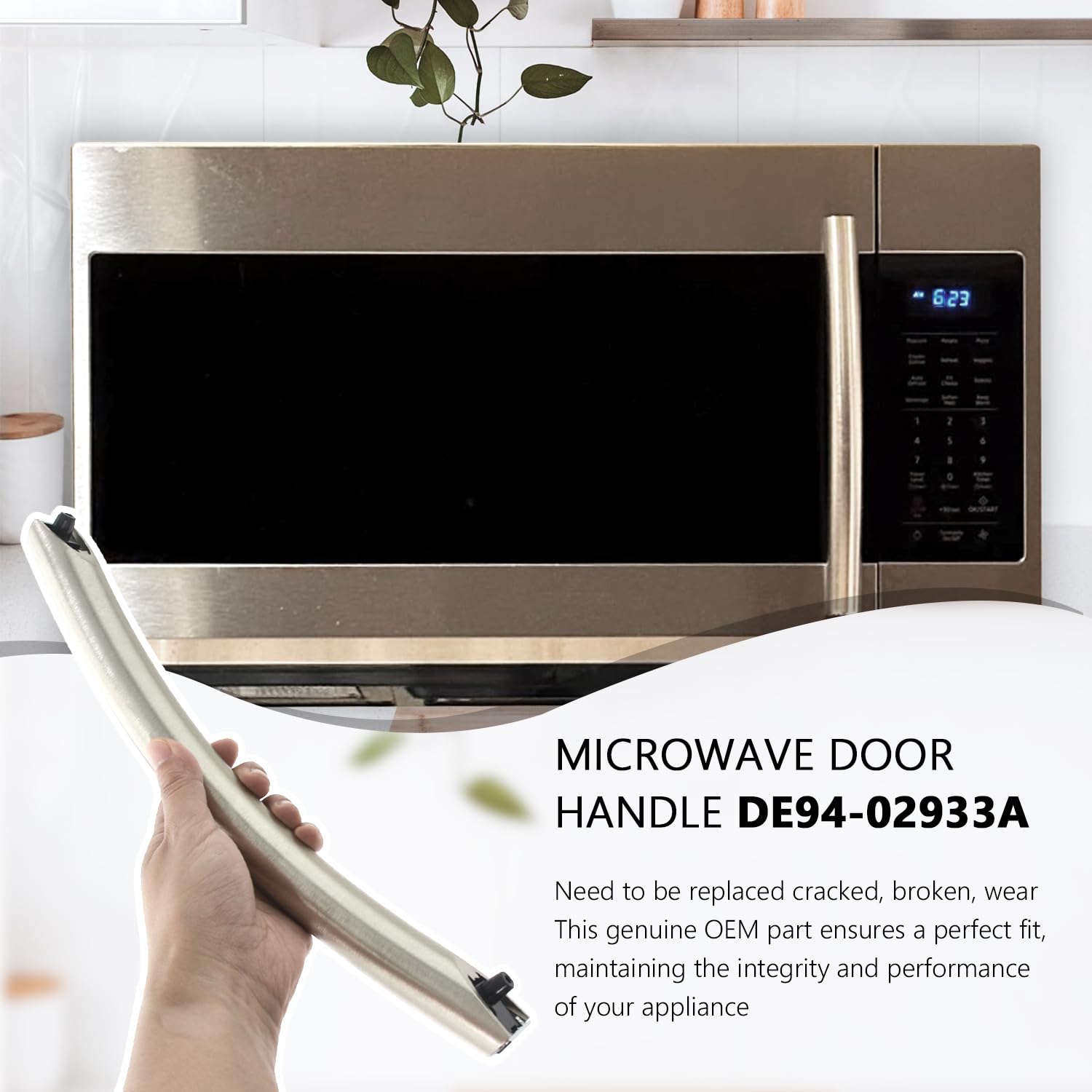 UPTTHOW installation view showing easy attachment of the microwave door handle.