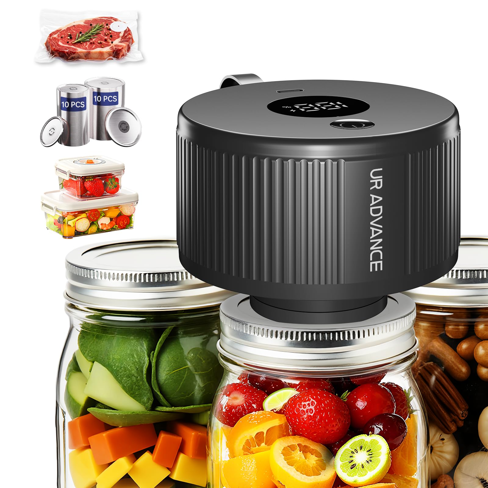 UR ADVANCE upgraded 3-in-1 sealer front view for home jars and bags, compact and easy to use.