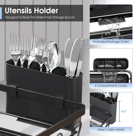 Urackify 3-grid cutlery holder keeps forks, knives, and spoons neatly dry.