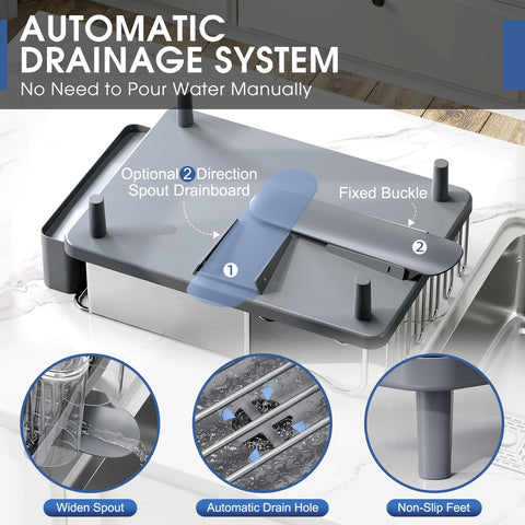 Urackify adjustable drainer adapts to corners and side-by-side sinks for flexible use.