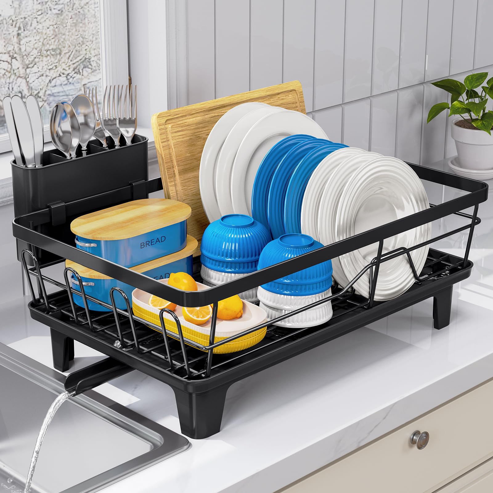 Urackify black dish rack blends with modern kitchens for organized countertops.