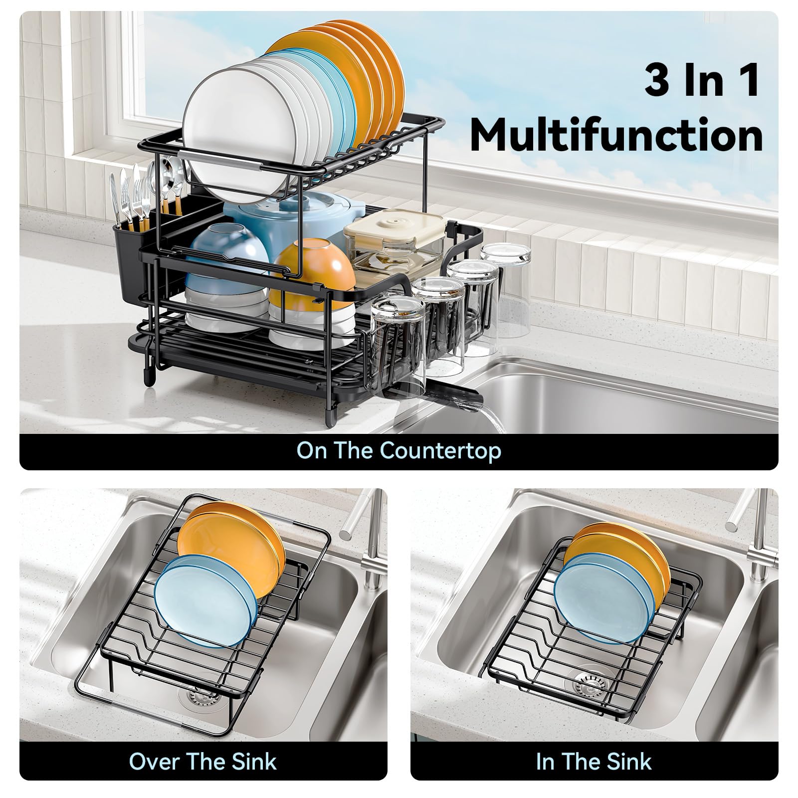 Urackify bottom tier fits 9 bowls and 6 mugs neatly.