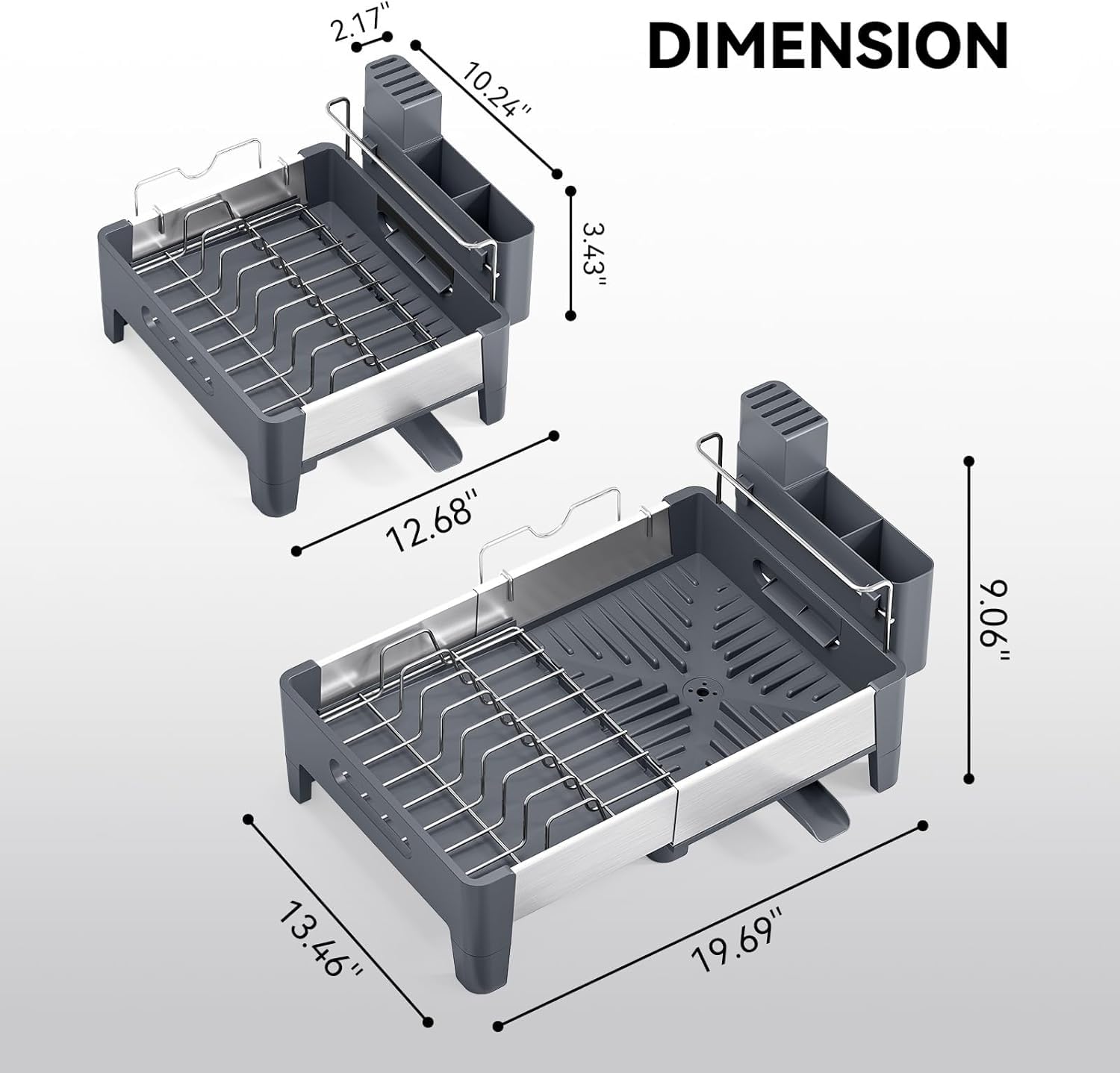 Urackify dish drying rack compact storage saves counter space when not in use.