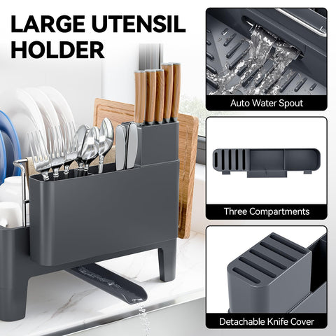 Urackify dish drying rack with detachable cutlery holder for organized utensils.