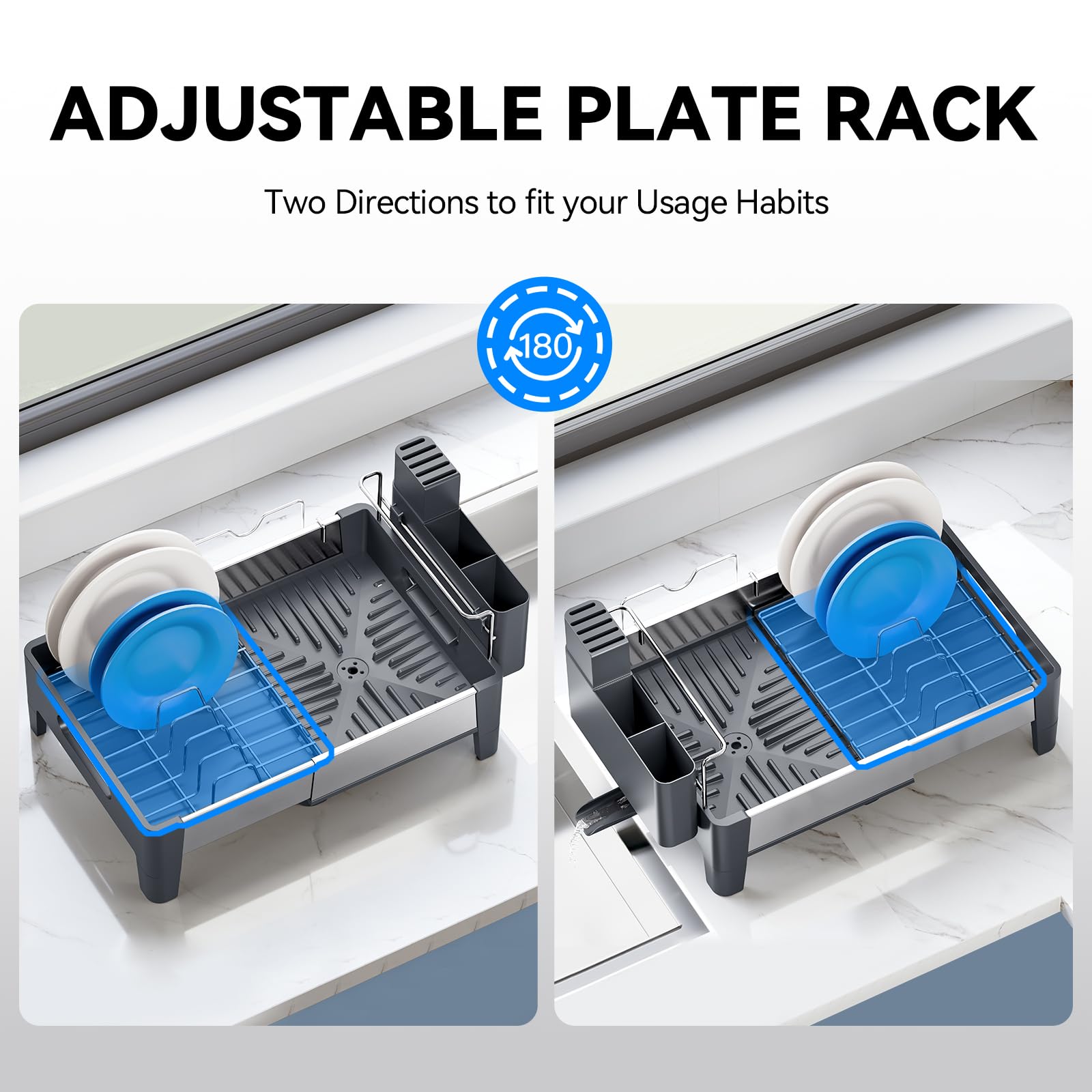 Urackify dish drying rack elevated feet fit rimmed sinks for stable drainage.