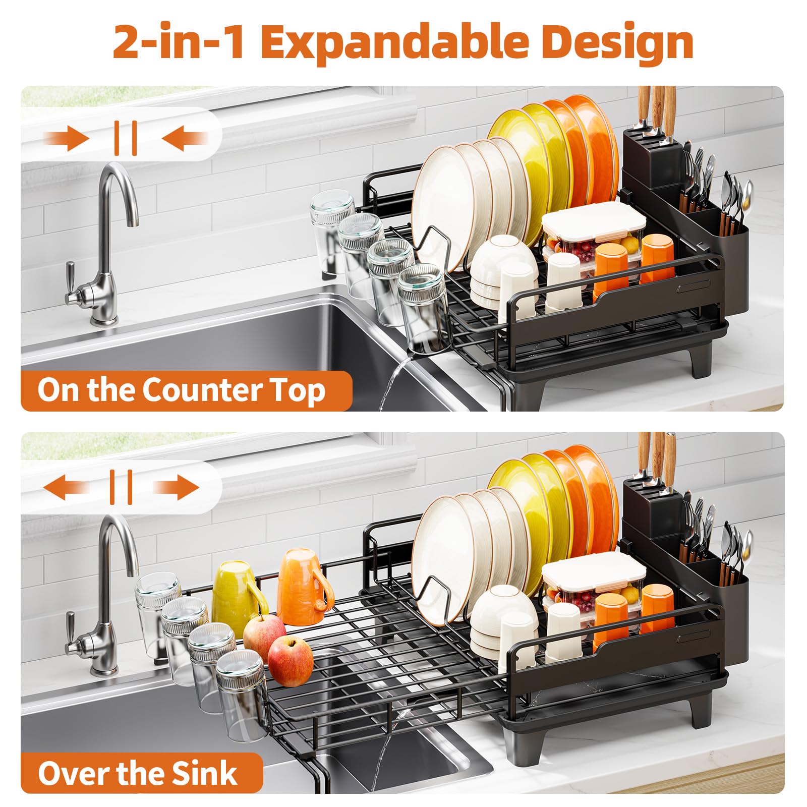 Urackify large-capacity rack holds plates, bowls, and cups neatly.