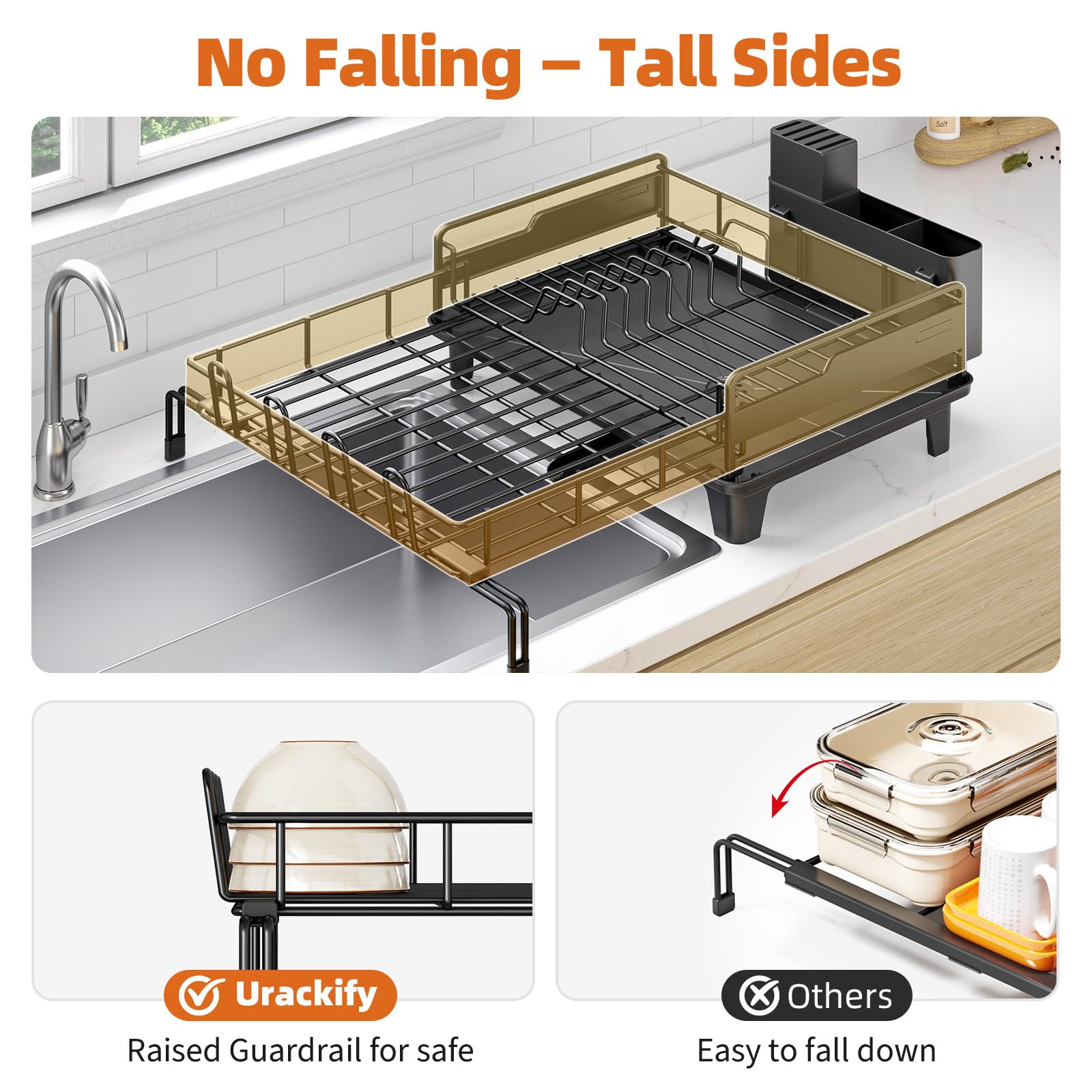 Urackify rustproof stainless steel frame resists daily kitchen wear.