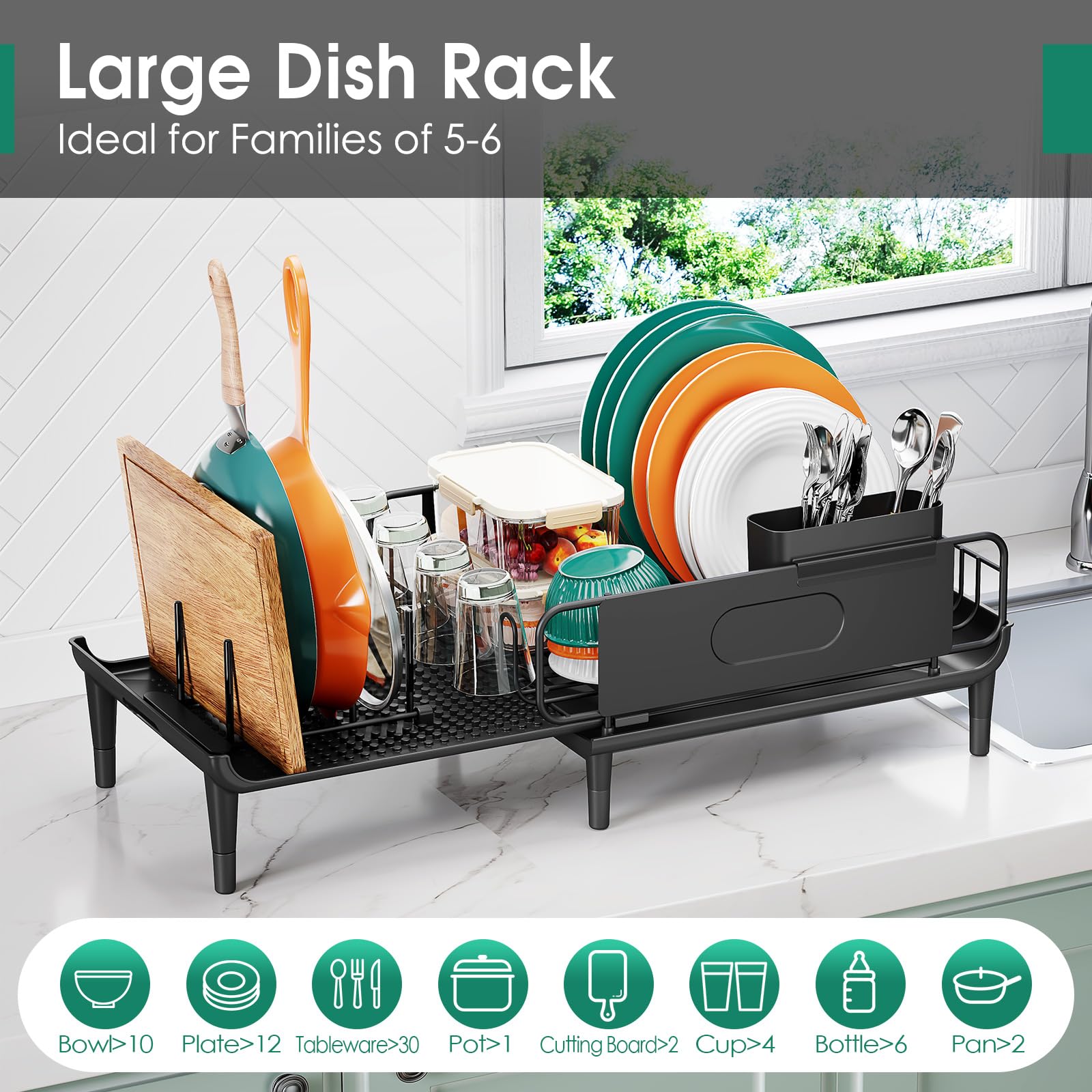 Urackify all-in-one storage racks pans, lids, cups, bottles and cutting boards in one place.
