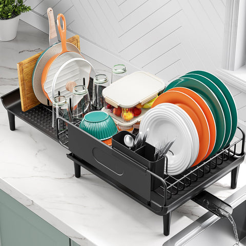 Urackify extendable dish rack expands from 16.93 to 26.57 inches for any sink.