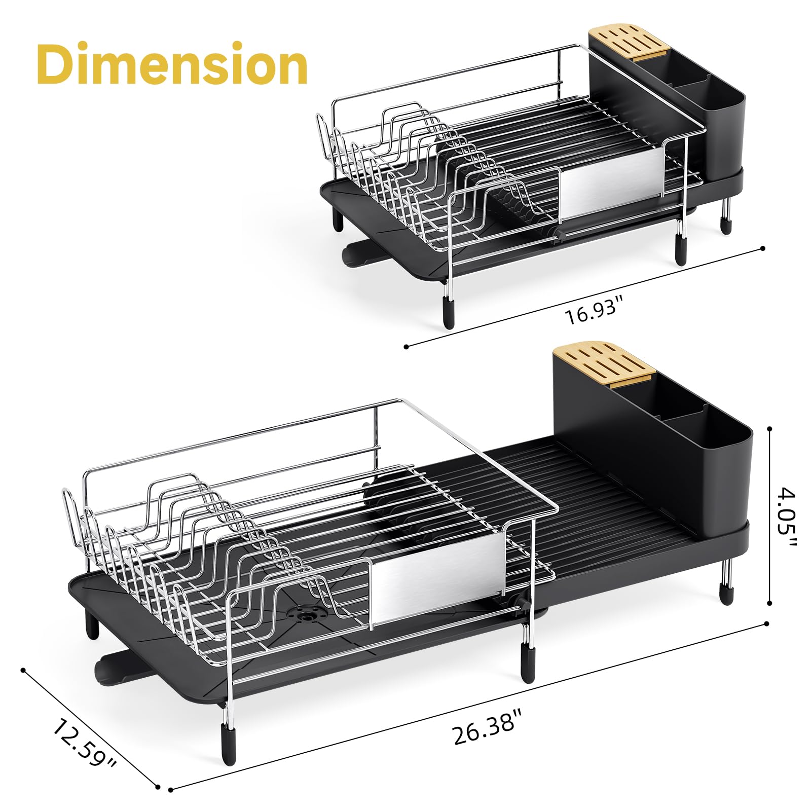 Urackify-extendable-dish-rack saves space when not fully expanded.