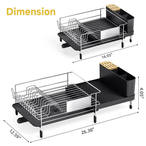 Urackify-extendable-dish-rack saves space when not fully expanded.
