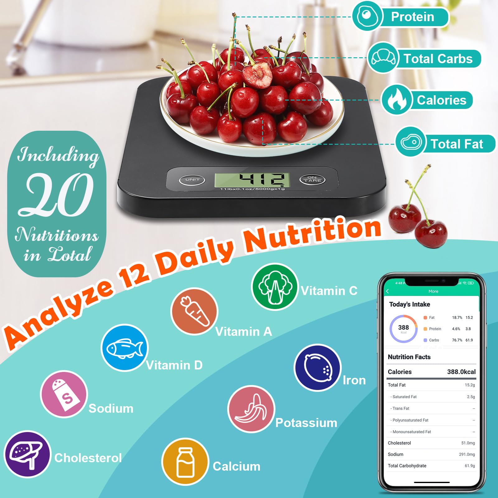URAMAZ food scale digital display with clear readouts for precise measurements