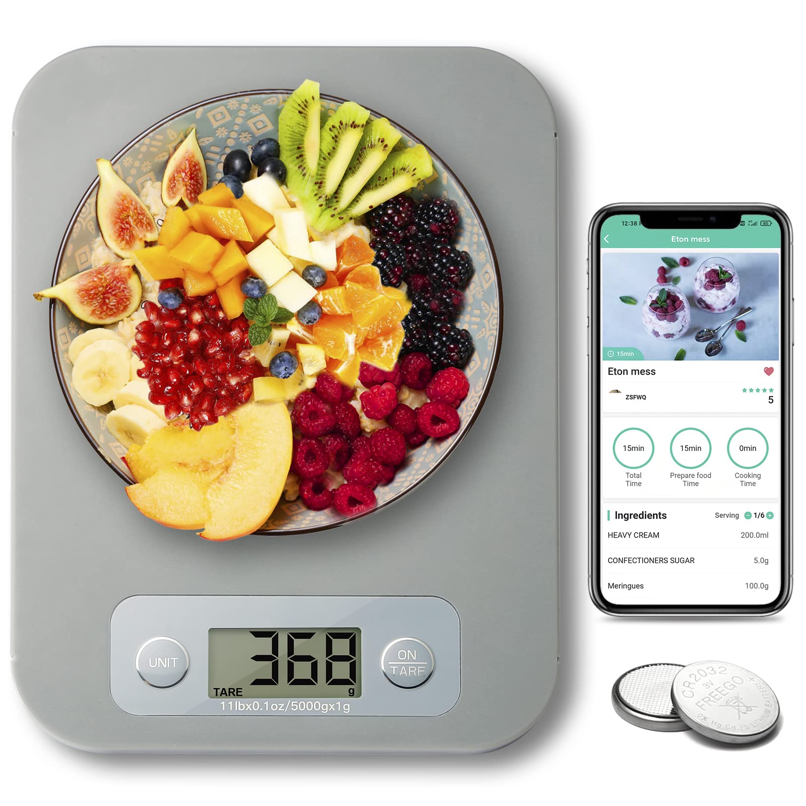 URAMAZ Smart Food Scale front view with clear display for precise portion control.