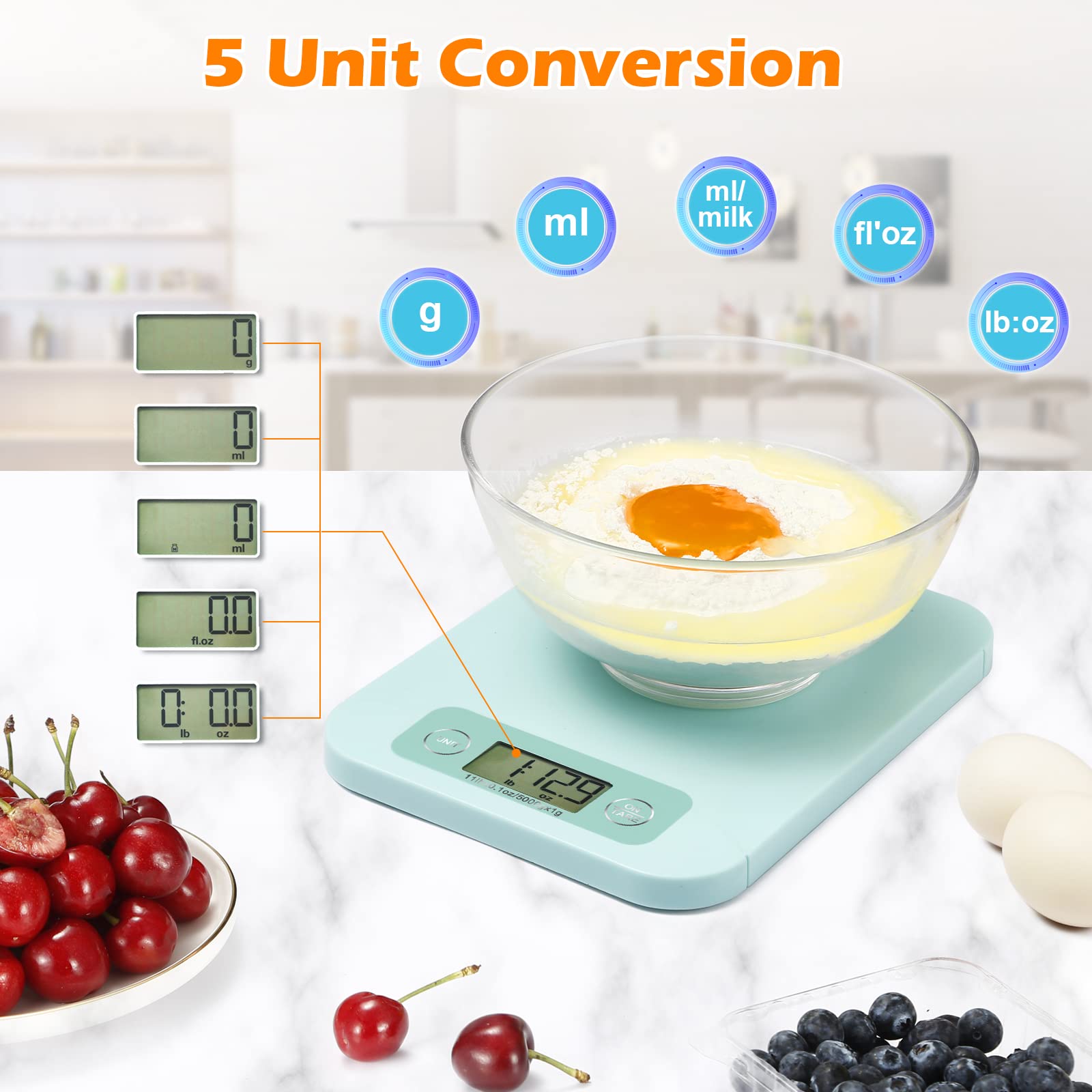 URAMAZ tare function lets you get net weight quickly.