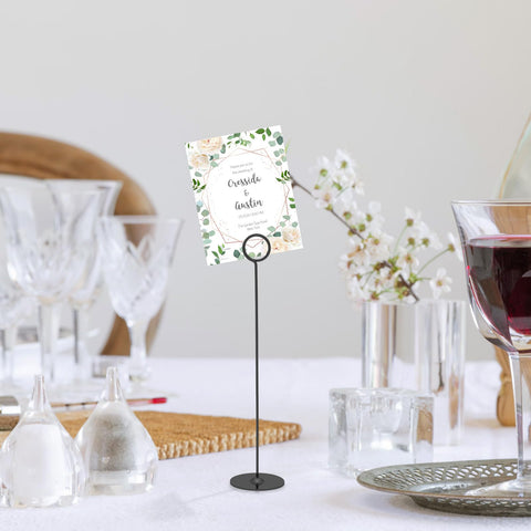 Urban Deco wedding decor table number holder displays signs with a sleek steel base