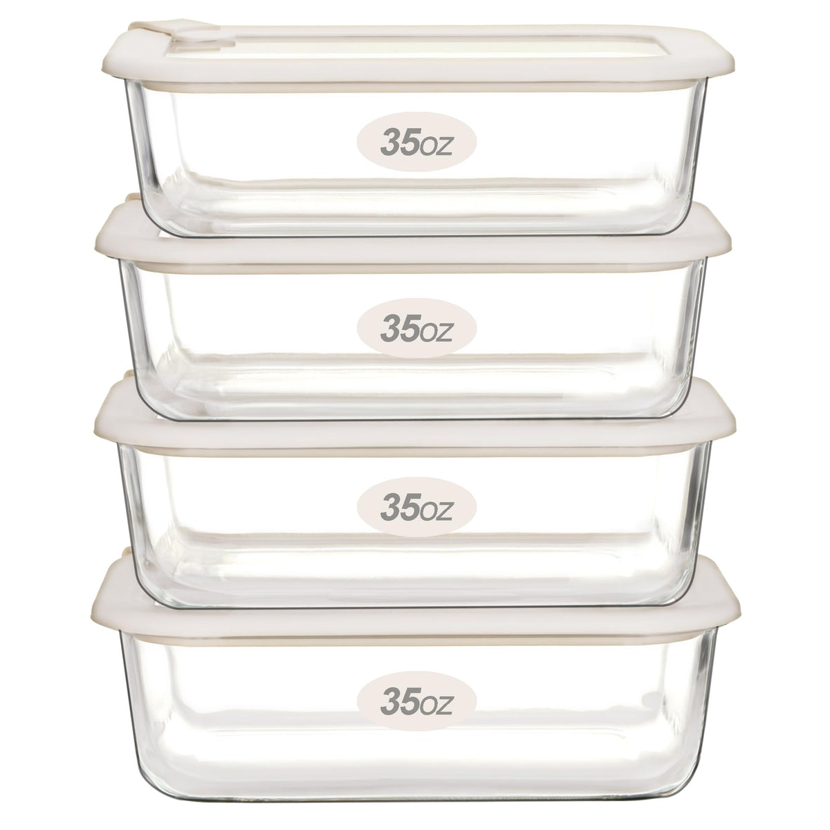 Urban Green rectangle glass container showing 35oz capacity for organized meal prep
