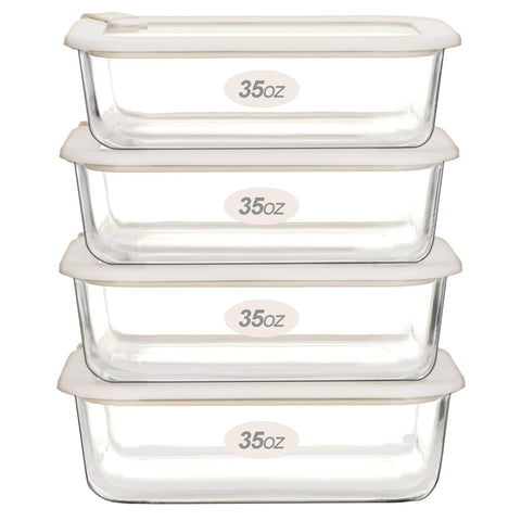 Urban Green rectangle glass container showing 35oz capacity for organized meal prep