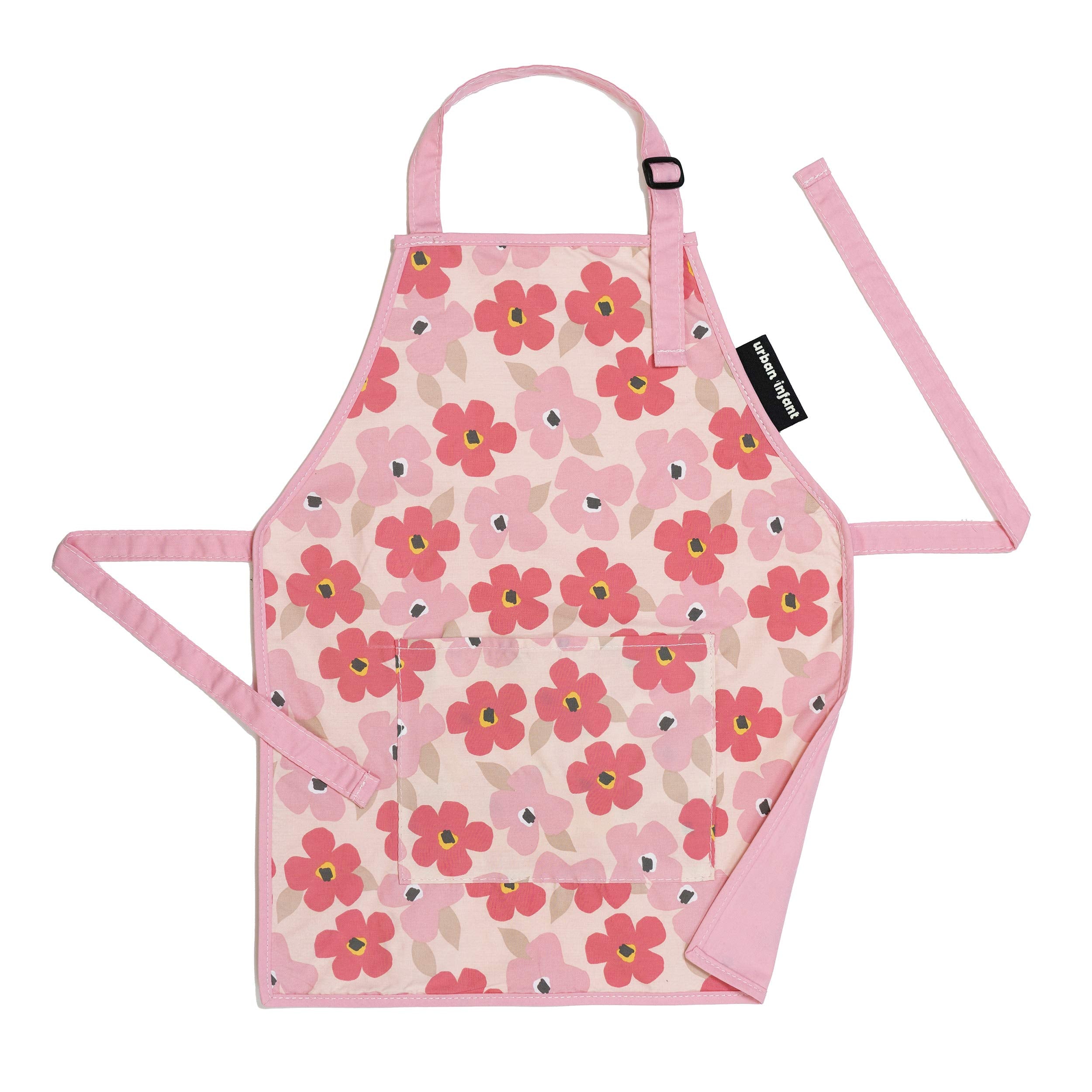 Urban Infant Little Helper apron with floral pattern keeps kids clean during baking.