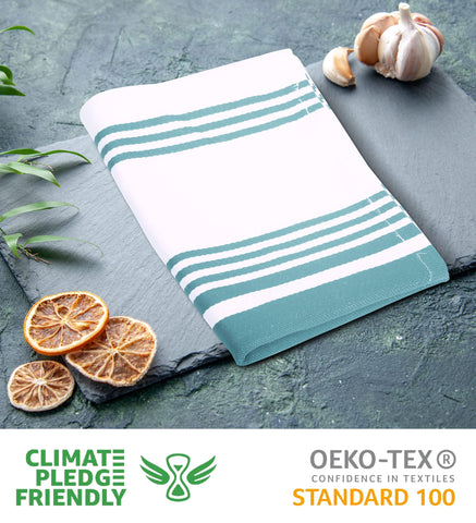 Urban Villa absorbent kitchen towels aqua and white, quick-drying for busy kitchens
