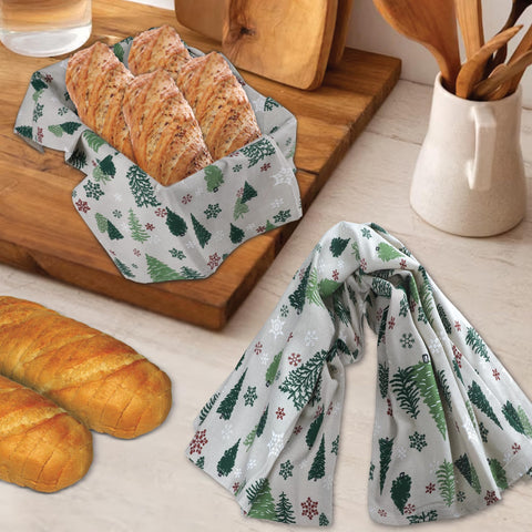 Urban Villa Christmas trees towel stack demonstrates durable cotton for repeated washes.