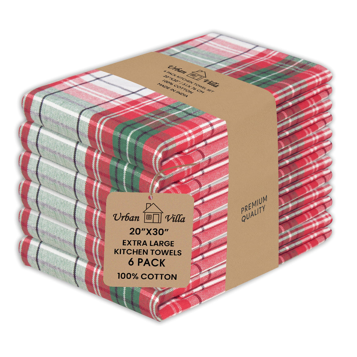 Urban Villa Christmas Kitchen Towels folded, soft and absorbent for quick dish drying