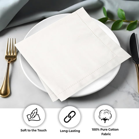 Urban Villa ivory napkins complement various decors and tableware.