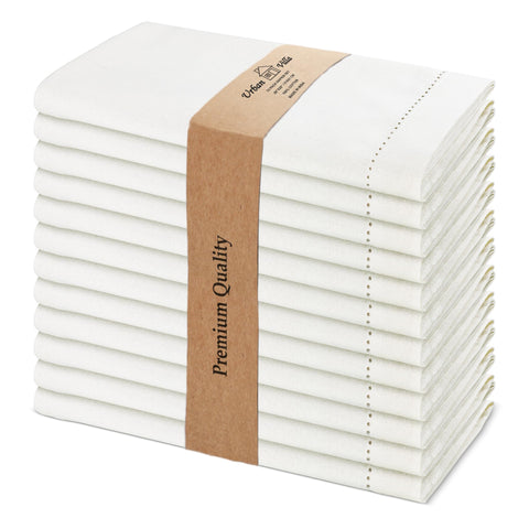 Urban Villa Ivory Hemstitch Napkins—closeup shows refined stitching and soft cotton.