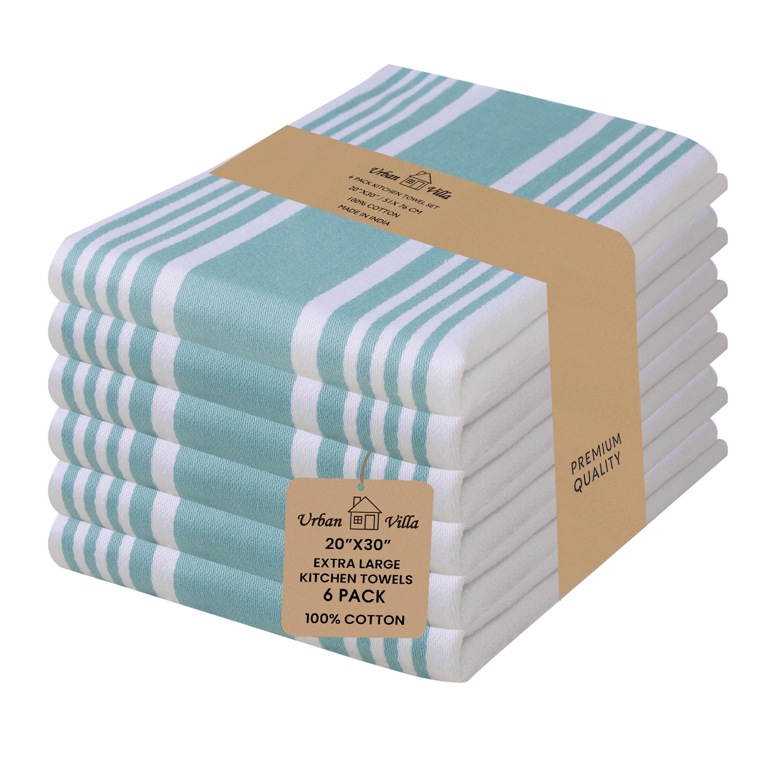 Urban Villa Easter kitchen towels pack 6 in aqua and white, ideal for drying and decor