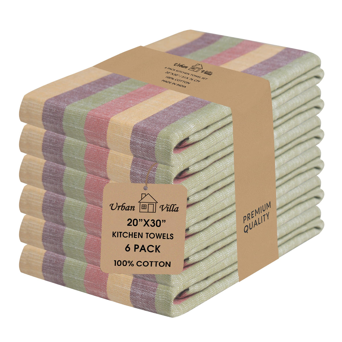 Urban Villa Harvest Stripes towels folded, showcasing soft texture and absorbent quality for daily use.