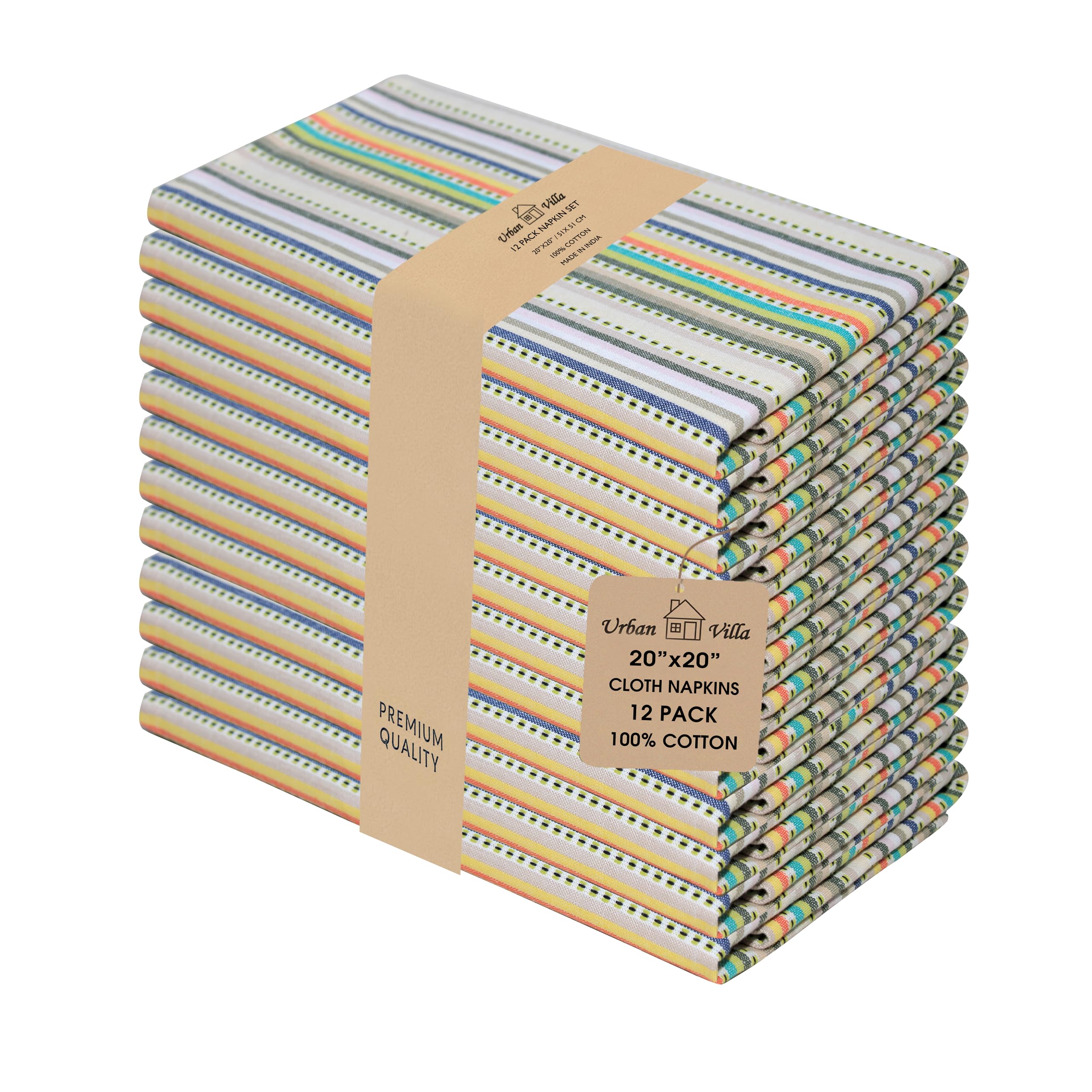 Urban Villa beige striped napkins, 20x20 inches, elegant dining for 12.