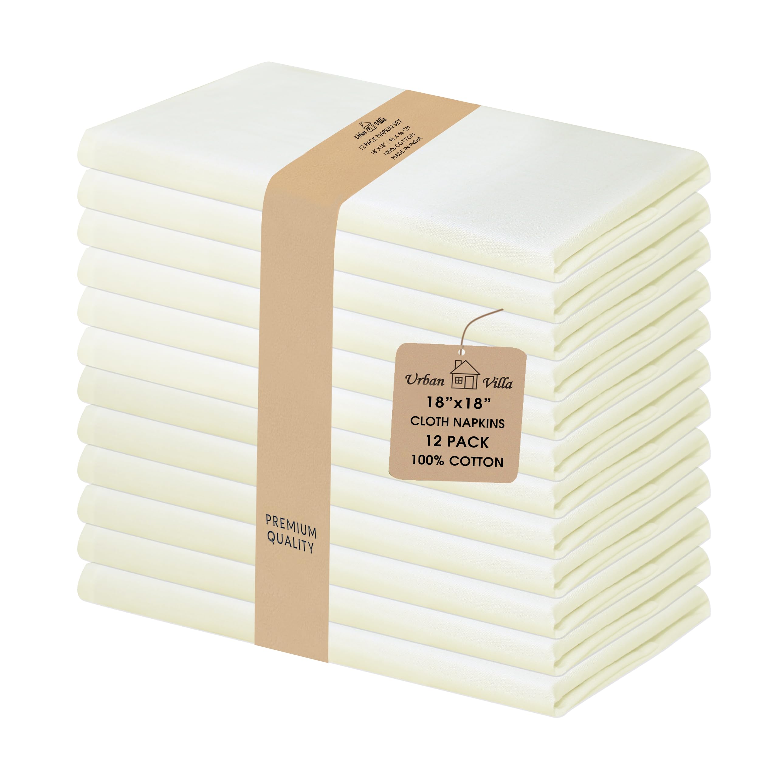 Urban Villa Ivory dining set napkins on a table, 18x18 inches.