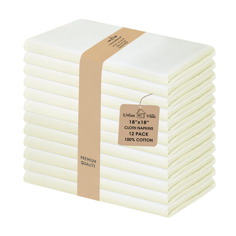 Urban Villa Ivory dining set napkins on a table, 18x18 inches.