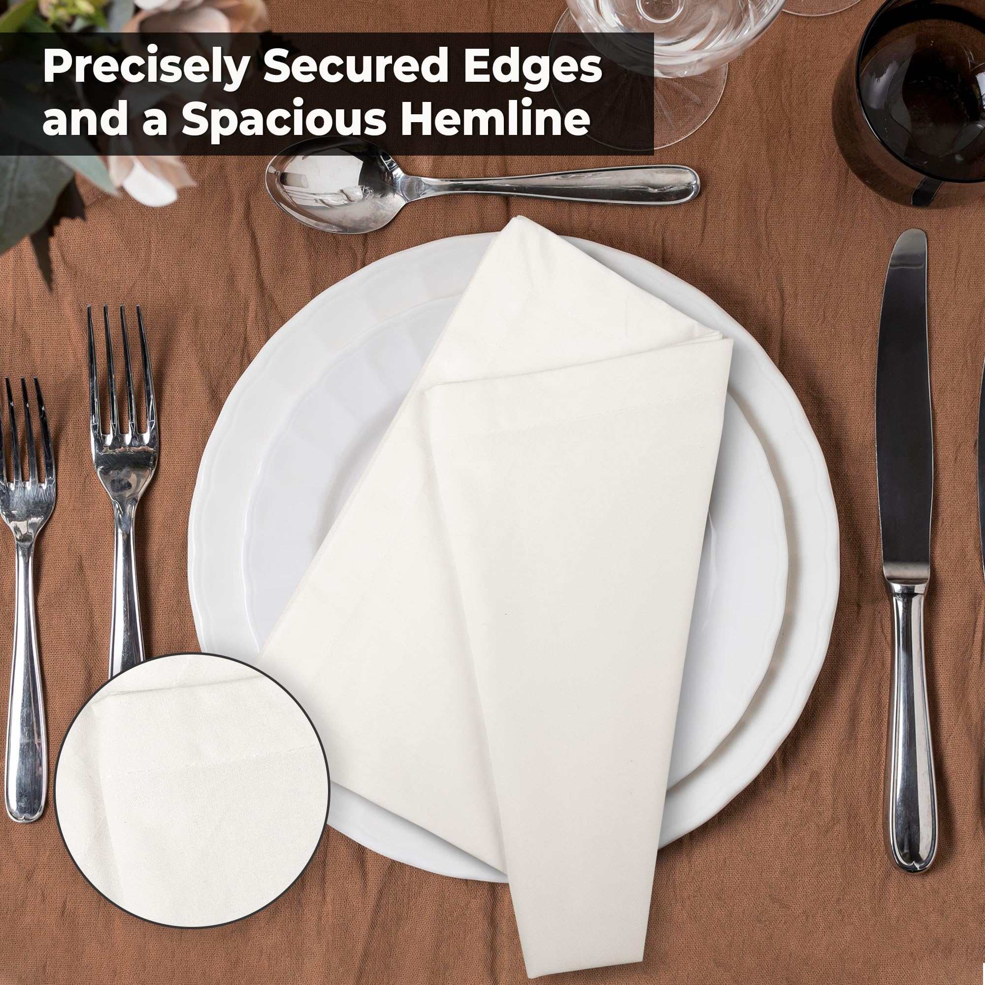 Sustainable, reusable Urban Villa ivory napkins on a dining display.