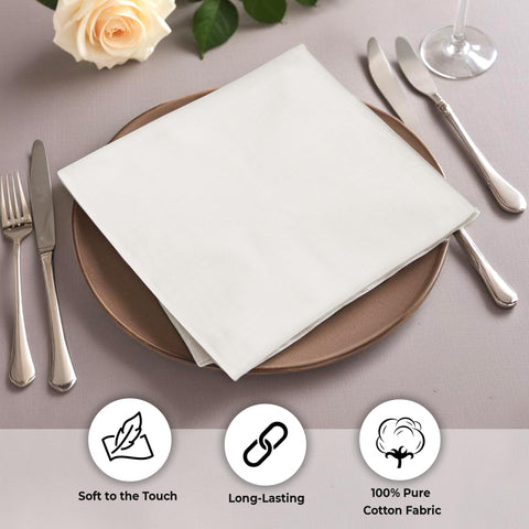 Urban Villa ivory napkins pre-washed, machine washable for easy care.