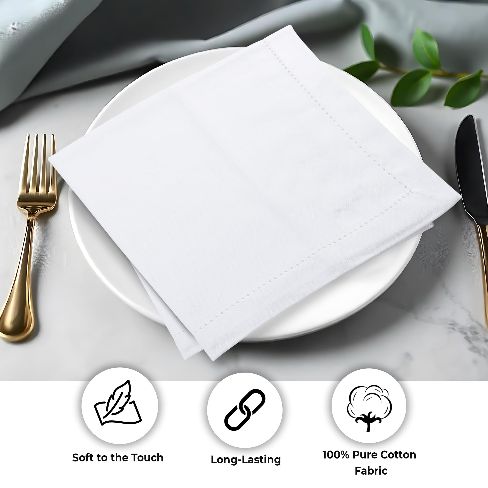 Urban Villa white hemstitch napkins ideal for gifting or special occasions.