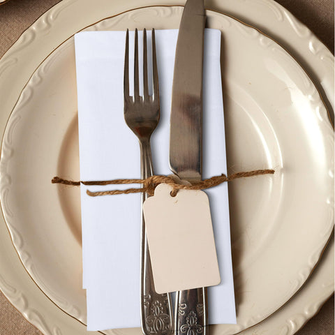 Urban Villa farmhouse party table styling with classic white napkins