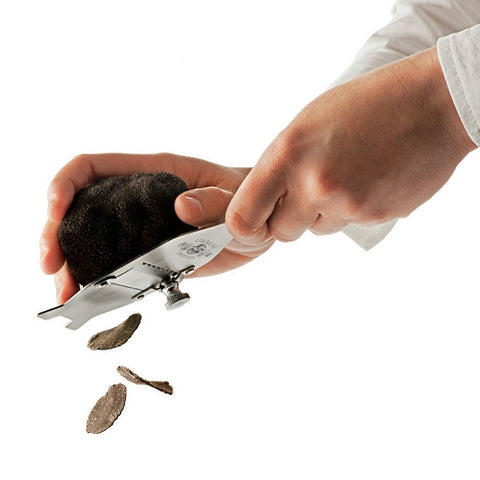 Urbani Truffles versatile slicer handles cheese, chocolate curls, and mushroom slices with ease